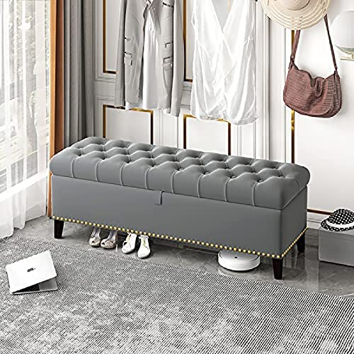 Deluxe sammet förvaringsottoman elegant knappat fotstöd grått säte för säng 120 x 40 x 45 cm (47 x 16 x 18 tum) perfekt för vardagsrum och sovrum