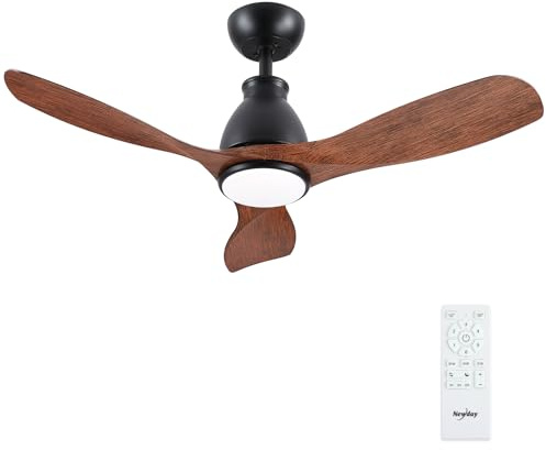 Newday 106cm Ventilateur de Plafond 3 Pale Couleur Bois avec Luminaire | Télécommande, Silencieux, Dimmer sans Pas, Fonction Mémoire, Moteur DC Réversible pour chambre salon