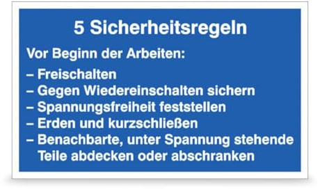 Betriebsausstattung24 Hinweisschild 5 Sicherheitsregeln der Elektrotechnik - Aluminium, geprägt - 40,0 x 25,0 cm - blau/weiß - Text Schild