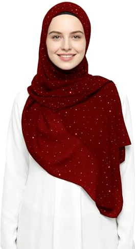 Lina & Lily Damen Hijab Kopftuch Schal mit Glitzer aus Premium Chiffon 72 x 190cm