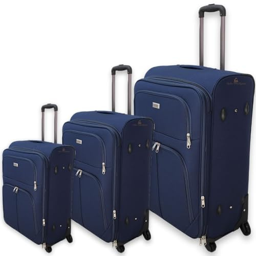ORMI Set 3 Valigie espandibile Valigia semirigide in tessuto poliestere 4 ruote piroettanti trolley piccolo adatto bagaglio a mano per cabina con compagnie lowcost (Blu)