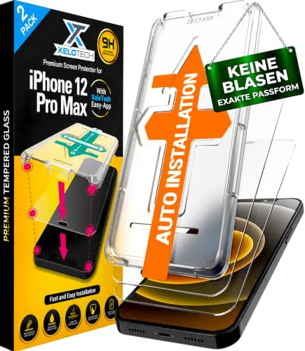 XeloTech Schutzglas für iPhone 12 Pro Max - Echtes Premium Hartglas - Keine Schutzfolie aus Plastik (Ultra Transparent) aus Panzerglas 9H+