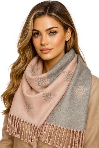 World of Shawls WINTER WARMER vändbar tjock lång humla tryck mode halsduk filt wrap, Baby rosa/grå,