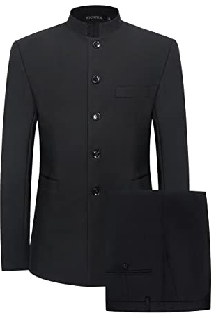 HUUTOE Traje de cuello mandarín para hombre, 2 piezas, traje de túnica china, uniforme formal tradicional para bodas y festivales, negro, 42