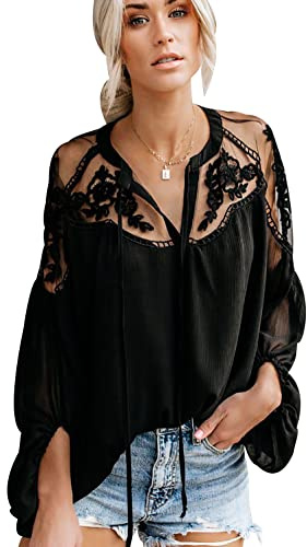 Blusa Elegante Chiffon Donna Scollo V - Camicetta Estiva Eleganti Particolari Tunica Oversize Casual Donna Nero XXL