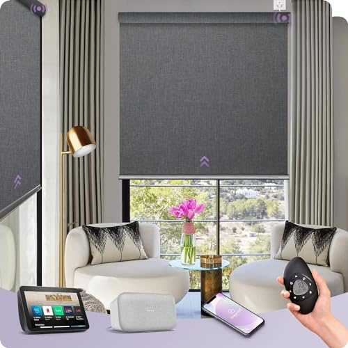 Graywind Energy Efficient Electric Roller Blinds - 4-Layer Double-Sided Thermal Fabric, Smart Motorised Blackout Blinds Compatible with Alexa Google, Hardwired, Made to Measure, Dark Grey