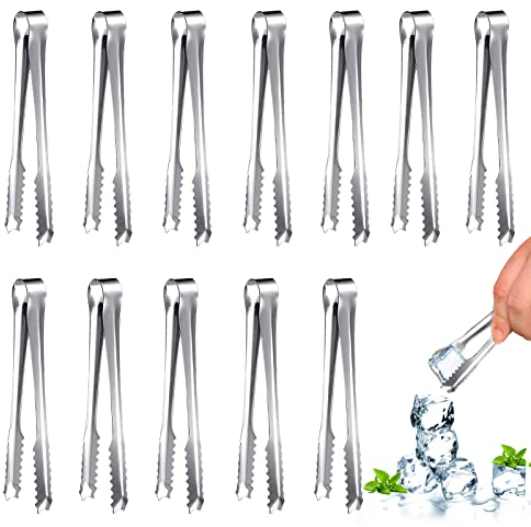 Edelstahl Eiszange Set,12 Stück Edelstahl Zuckerzange,Edelstahl Eiswürfelzange,Süßigkeiten Zange,Mini Servierzange Gebäckzange,Salatzange Küchenzange,für Hochzeit Party Bar Büfett Grill Picknick(12)