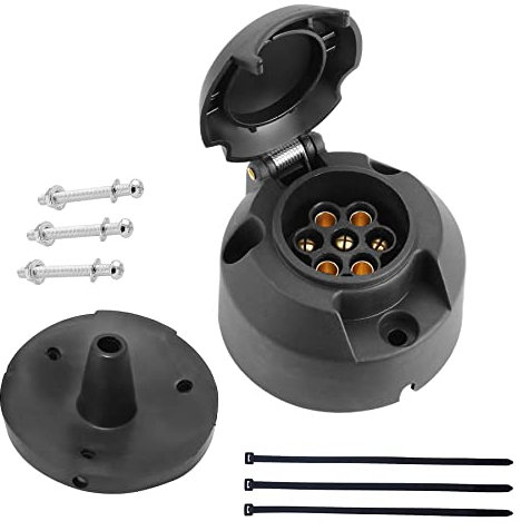 DARKGUARD 1 Pedazo Zócalo 7pines Remolque 12v ISO1724,Impermeable,Zócalo Caravana 7Pines Hembra,Adaptador 7pin per Remolque,Conector 7polos 12v per Agrícola Remolque Camión Caravana (DG75S-1)