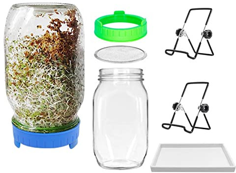 QARIDO Kit di barattoli per germogliare semi, vasetti per germogliatori con coperchi per schermo, germinatore di semi per interni, kit per germinazione di germogli di broccoli