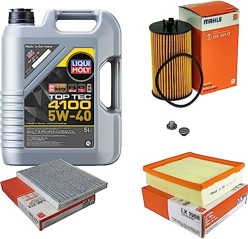Inspektionspaket Wartungspaket Filterset mit 5 L Motoröl Top Tec 4100 5W-40, Ölfilter, Luftfilter, Innenraumfilter (Aktivkohle), Verschlussschraube
