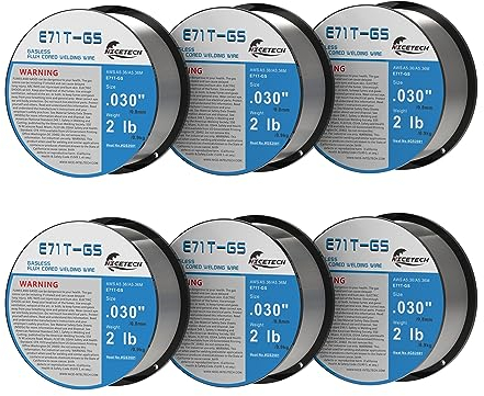 NICETECH, Gasless Flux Cored Welding Wire, Carbon Steel, E71TGS (6PK, .030, 2LB)