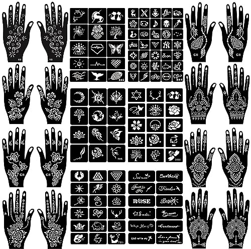 22 Blatt Henna Tattoo Schablone Kit, Henna Schablonen Temporäre Tattoo Schablonen Indischer Arabischer Hände Tattoo Tempel Aufkleber für Frauen