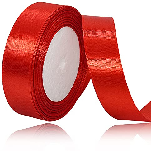 Rot Satinbands 25mm Breit, 22 Meters Schleifenband, Geschenkband für Geschenkverpackungen, DIY Handwerk, Blumensträuße, Nähprojekte, Schleifenherstellung, Geburtstags- und Hochzeitsdekorationen