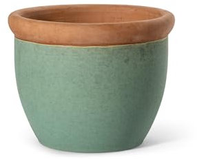 teramico Bac à Plantes - Pot de Fleurs - Rond, émaillé, bombé, en grès et résistant au Gel - pour décoration du Jardin (Jade, 25cm)