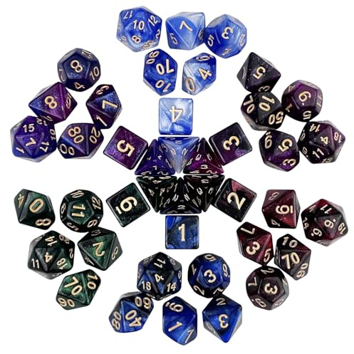 Maxentico Jeu de Dés DND, 6 x 7(42 Pièces) Set de Dés Jdr, Dés de Jeux de Role, Coloré Dés Polyédriques, pour Pathfinder, Les Jeux de Société, Les Offres de Jeux de Maths Party, Réunion de Famille