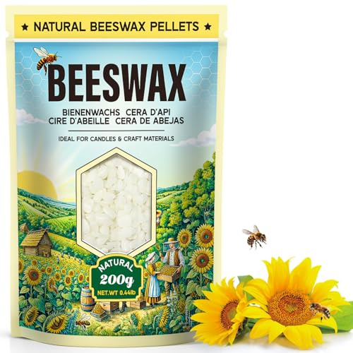 Cire d'abeille blanche 200G/908G/2.2KG/4.5KG/9KG - Pastilles de cire d'abeille naturelle pour la fabrication de bougies et projets DIY. Idéale pour créer des bougies artisanales.