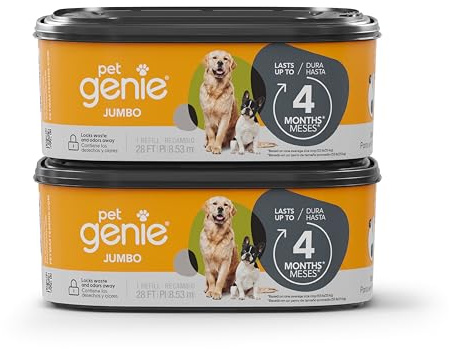 Pet Genie Refill Bags | Jumbo 2-Pack, 56 Total ft | Up to 8 Months of Supply in 2 cartridges | Ultimate Odor Control Dog Poop Bags