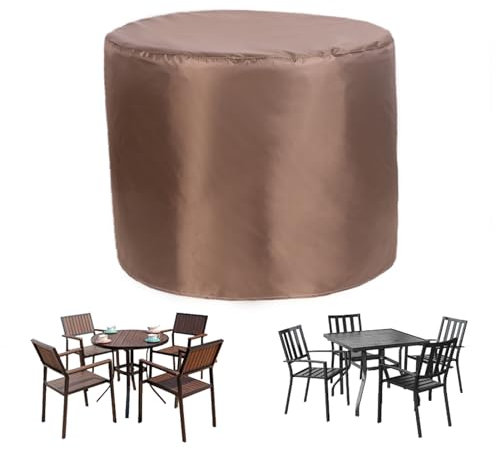 Wasserdichte, robuste, runde Terrassenmöbel-Abdeckungen, 330 x 75 cm, für Outdoor-Tisch- und Stuhl-Set, winddicht, Gartenmöbel-Set