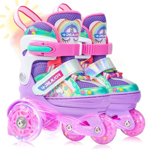 Pattini a Rotelle Bambina Unicorno Pattini Regolabili Pattini a Rotelle in Linea con 4 LED Ruote per Bambini Ragazzi Principianti