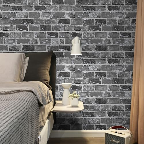 Murgall Selbstklebend Tapete Steinoptik Vintage Wasserdicht Wandaufkleber 44x1016cm 3D Effekt Schwarz Abziehen und Aufkleben Tapete für Schlafzimmer Wohnzimmer