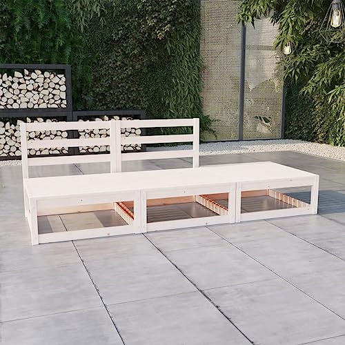 WKIEQACO Gartenmöbel-Set, 3-teilig, massives Kiefernholz, Weiß