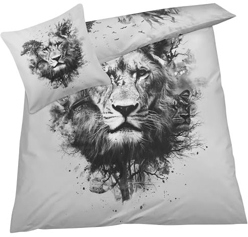 YELDAN Bettwäsche 140x200 Löwe, Afrika Tiere Bettbezug, Bettwäsche-Sets 2 teilig, Weich & Bügelfrei Mikrofaser Wendebettwäsche und 1 Kissenbezug 80x80 mit Umschlag