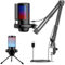 USB Microphone Kit, Noise Cancellation Condenser Microphones for PC, RGB Gaming Mic Kit with Boom Arm, Streaming Microphone with Touch Mute, Gain, Monitoring for Podcast, Youtube Titok, Recording