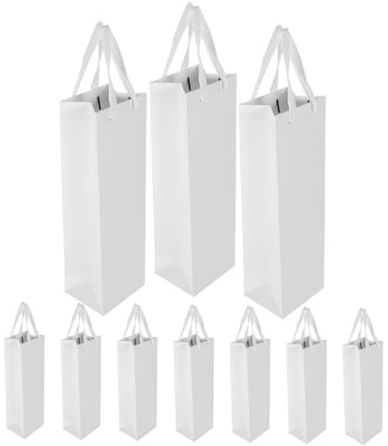 KICHOUSE 10 Stück Weintaschen Aus Papier Mit Griff Hohe Papiertragetaschen Für Weinflaschen Wiederverwendbare Geschenkverpackung Für Weihnachten Party Und Picknick