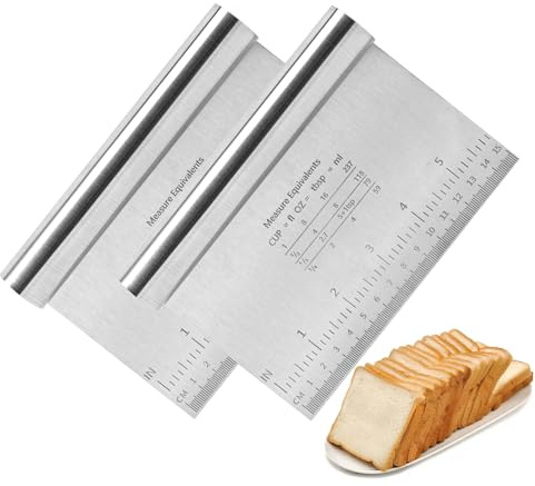 Stainless Steel Dough Cutter, Dough Spatula Scraper Card, Measuring Scale and Kitchen Scraper Card for Cake, Pizza, Dough, Baking Utensils