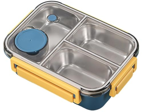 Generisch Brotdose Edelstahl - Auslaufsicherem Bento Lunch Box Mit 3 Fächern - Bento Box Für Erwachsene Kinder Für Picknick Arbeit Reisen Schule Kindergarten & Unterwegs