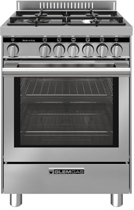 Cucina a Gas 4 Fuochi Forno a Gas Ventilato Multifunzione con Grill Larghezza x Profondità 60x60 cm Classe A colore Acciaio Inox - ST664VI