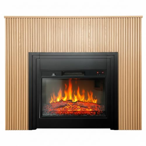 CHEMIN'ARTE Cheminée électrique Ambra à Poser au Sol avec Effet Flammes LEDs - Tasseaux Bois - 119x25x94cm - Chauffage 2000W Thermostat électronique - Télécommande - Conçue en France - Garantie 2 Ans