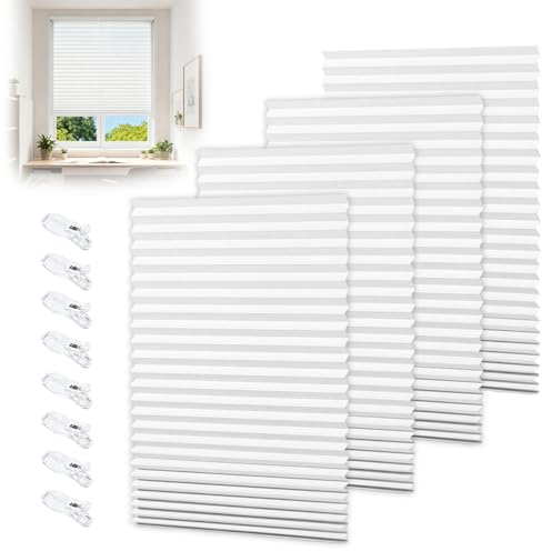 Wxeadu 4 Pcs Temporary Blinds, 90x180cm Stick On Blinds for Windows, Self Adhesive Blind, Easy to Cut and Fit No Drill Blind for Windows, Bedroom, Bathroom, Kitchen, Blackout Thermal