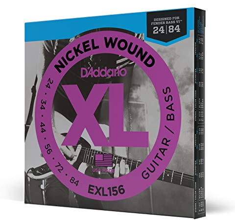 D'Addario EXL156 - Muta di corde placcate in nichel, avvolte in acciaio, per basso The Fender VI (intervalli di: .024-.084)