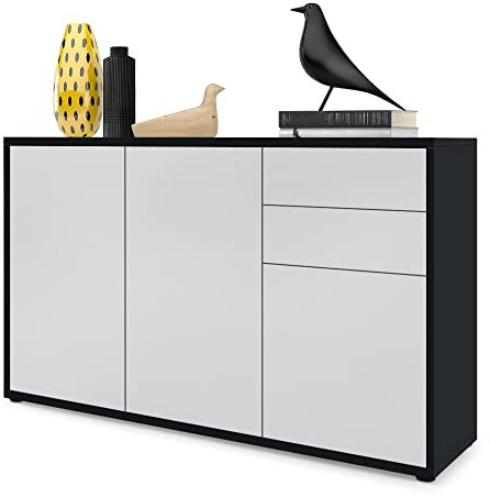 Vladon Sideboard Ben V3, Kommode mit 3 Türen und 2 Schubladen, Schwarz matt/Weiß matt (117 x 74 x 36 cm)