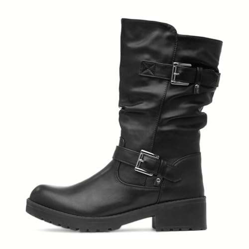 Lilley Womens Black Block Heel Buckled Calf Boot - Size 6 UK - Black