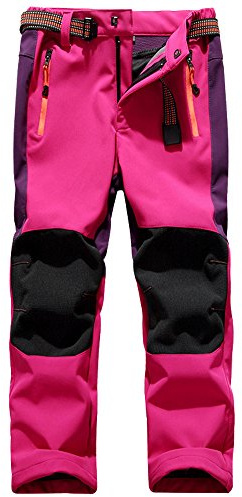 Jessie Kidden Kids Boys Girls Youth Waterproof Windproof Hiking Ski Snow Pants Elastic Waist Warm Insulated Fleece Lined Winter Pants #16010-Rose Red,8-9Years