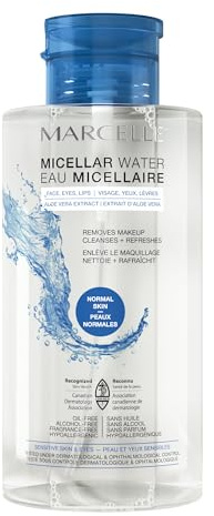 Marcelle Micellar Water, Normal Skin, Makeup Remover, Aloe Vera Extract, Sensitive Skin and Eyes, Oil-Free, Alcohol-Free, Fragrance-Free, Hypoallergenic, Cruelty-Free, 13.5 Fl. Oz.