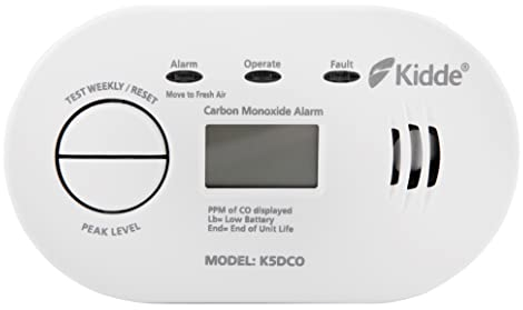 Kidde 5DCO Digital Carbon Monoxide Alarm and Detector with AA Batteries - 10 Year Sensor Life Digital Display CO Alarm - 7 Year Warranty