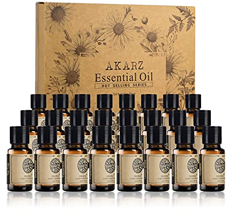 AKARZ Hots 24 * 10MLSets Teebaum, Lavendel, Sandelholz, Patchouli, Jasmin, Rose, Pfefferminze, Moschus, Eukalyptus, Veilchen, Rosmarin, Kirschblüte, Myrrhe,Neroli, Geißblatt, Vanille, ätherisches Öl