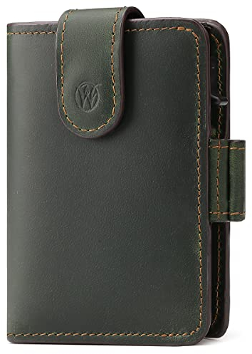 WillFire® MagFlap | Geldbörse Herren | Extra Schlüsselanhänger | Leder Kartenetui für 10-12 Karten | RFID geschützt | Einzigartiger Magnetverschluss | Inkl. Geschenkverpackung [Grün]