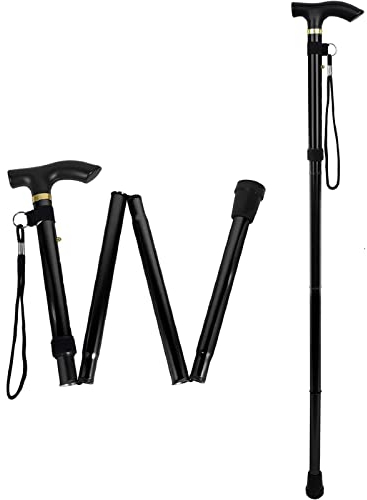 Klappbarer Aluminium Gehstock,Tragbarer Spazierstöck,Wanderstöcke,Faltbarer Gehstock 4 Sections Aluminiumlegierungs Spazierstock für Wandern Camping Bergsteigen Trekking(Schwarz)