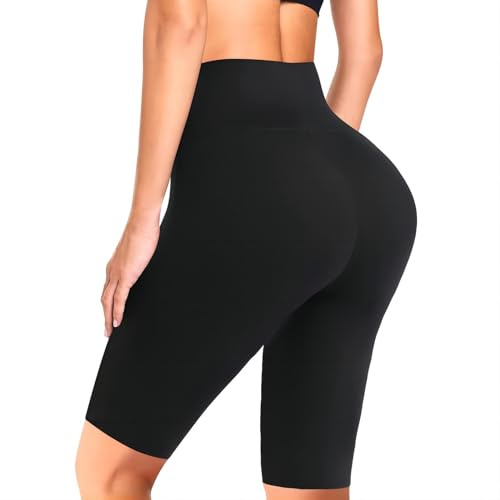 flintronic Cykelshorts för damer, hög midja, gymshorts för kvinnor, yoga-gymshorts magkontroll, fjäril, rumplyft, yoga, stretchiga shorts för sport, löpning, träning, gym, simning, 1 st-svart, XL