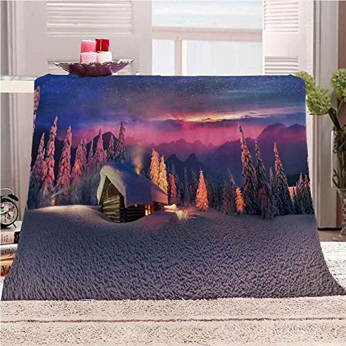 Kuscheldecke 80 x 150 cm 3D Holzhaus Flanell Fleecedecke, Weich Warm Flauschig Decke Schneeszene Wohndecke Decken für Sofadecke Couchdecke kuscheldecken für Kinder Erwachsene, Blanket