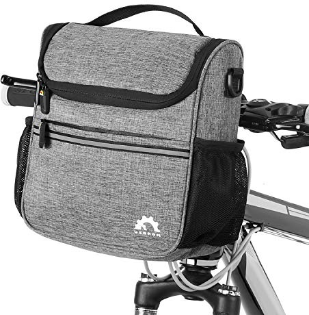 HUIOP Bike Handlebar Bag, Water-resistant Insulated Cooler Bag with Zippered Front Pocket, Shoulder Strap & Adjustable Mounting Straps, Bicycle Accessories