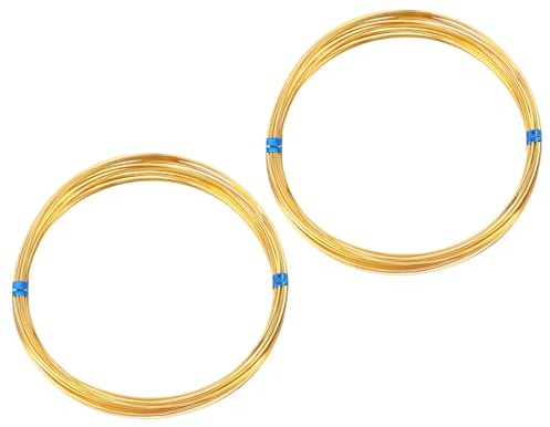 PATIKIL Alambre Cuadrado de Latón de 22 Calibres/0.6mm 19.69 Pies 2 Rollos de Alambre de Latón Plateado en Oro Suave y Flexible para Hacer Joyas manualidades Oro de 18K
