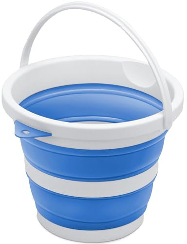 Collapsible Cleaning Bucket/Pail - Space-Saving, Portable Foldable Plastic Water Container/Pot for Garden, Beach, Car Wash, Camping, Fishing (Blue, 5L)