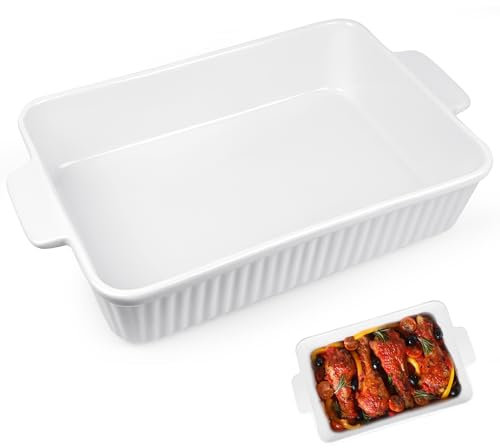AZKEEGREY 4500ml Large Ceramic Baking Dish with Handles, 38 x 23 cm Casserole Dish for Oven, Rectangular Lasagna Dishes for Cooking Roasting Kitchen (White)
