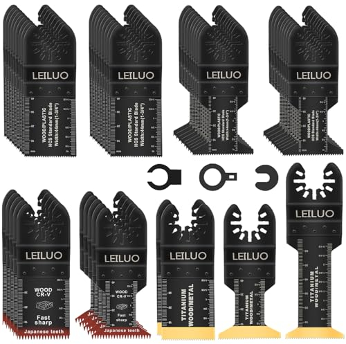 LEILUO 50 Pcs Titanium Multitool Blades Kits for Wood Nails Drywall Cutting Universal Oscillating Tool Accessories with Storage Bag Compatible with DeWalt Makita Dremel and More