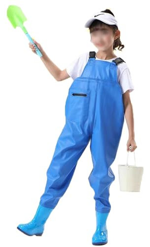 XZLZMYP A,36, Wathose Für Jungen Und Mädchen Atmungsaktiv Wathose Für Kinder,wasserdichte Regenhose Mit Stiefeln,Junior Hosenträger Matschhose Regenstiefel Für Jugendliche